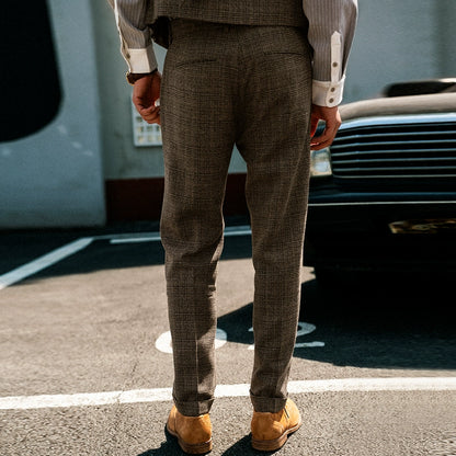 SOARIN英伦复古格子西装裤男士 商务休闲修身九分裤格纹直筒裤子