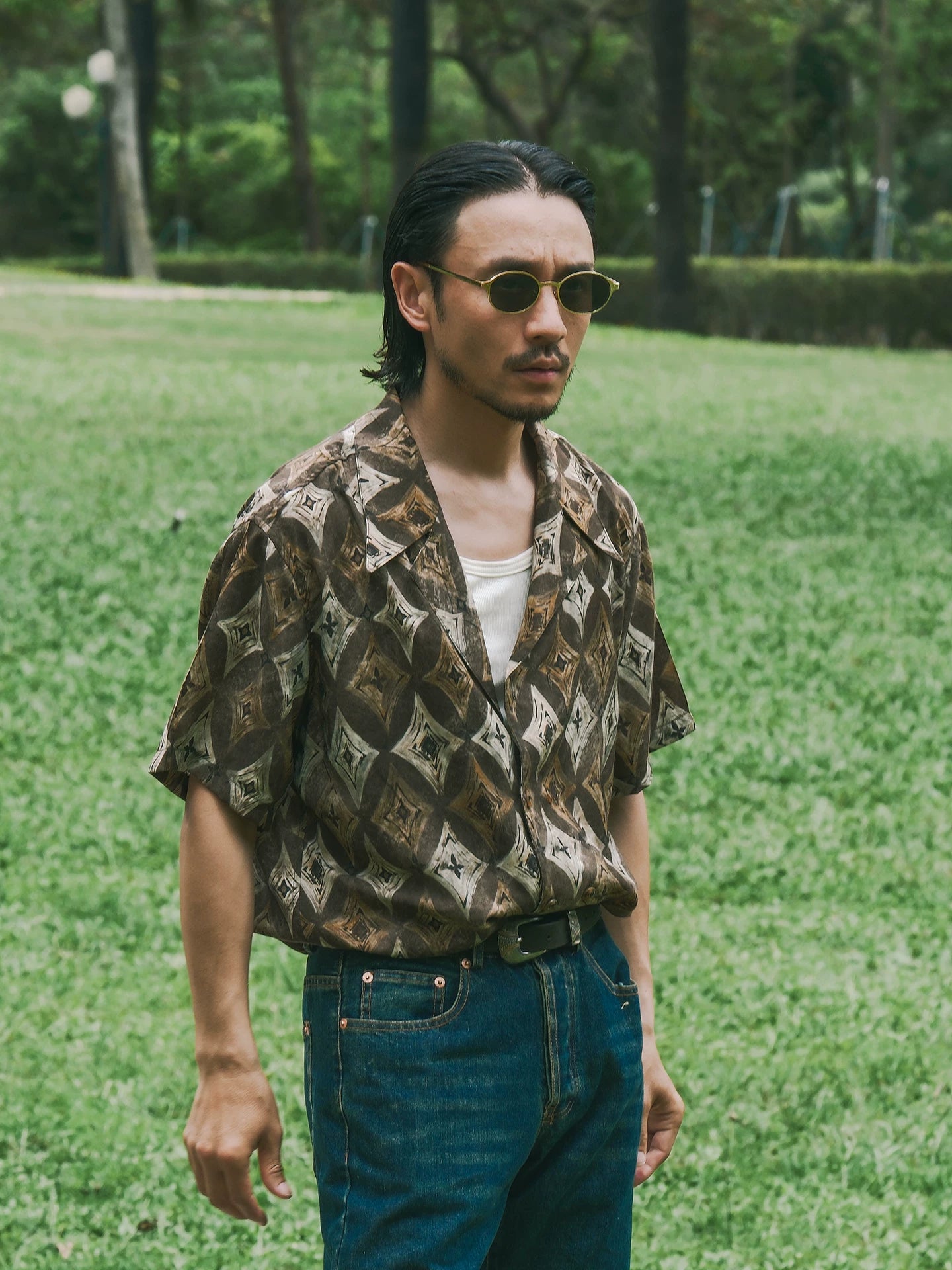 SOARIN Casual Vintage Loose Fit Rayon Nylon Blend Short Sleeve Shirt JITZ2626C474