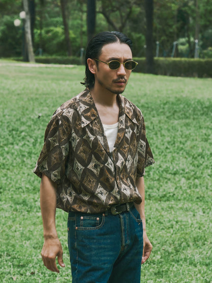SOARIN Casual Vintage Loose Fit Rayon Nylon Blend Short Sleeve Shirt JITZ2626C474