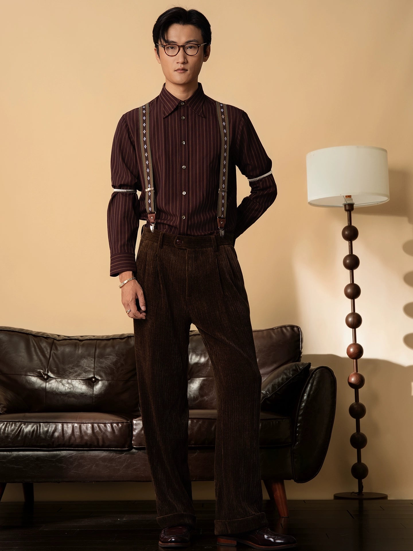 SOARIN英伦复古条纹西装衬衫男 老钱风免烫抗皱商务绅士长袖衬衣