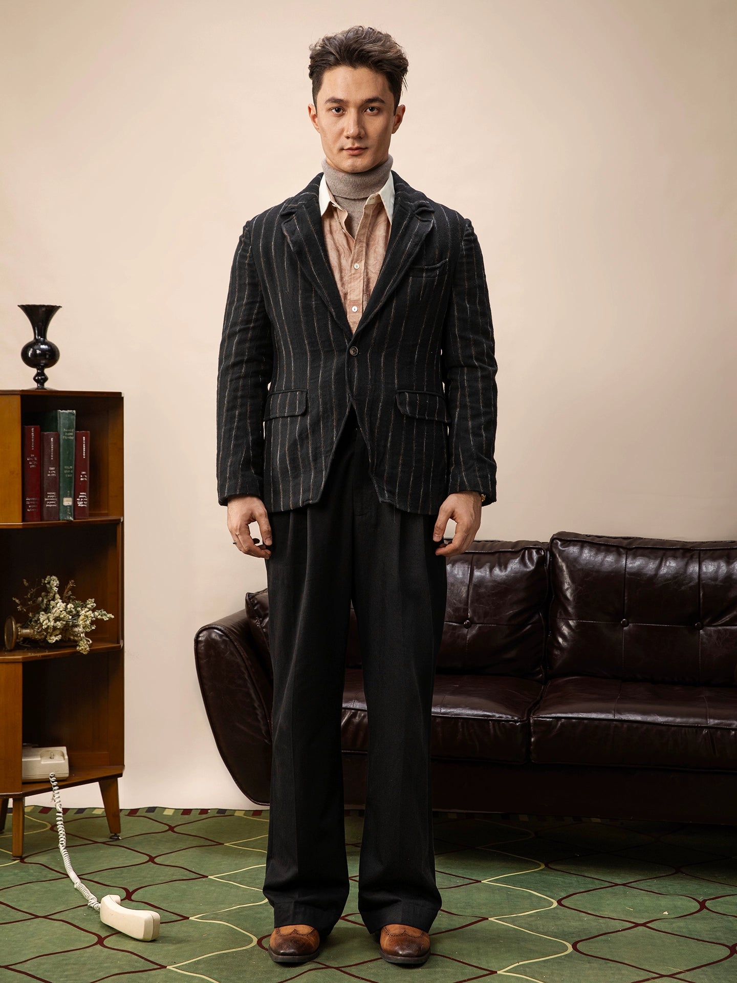 SOARIN【金属丝定型条】原创设计条纹西装外套男痞帅商务休闲西服