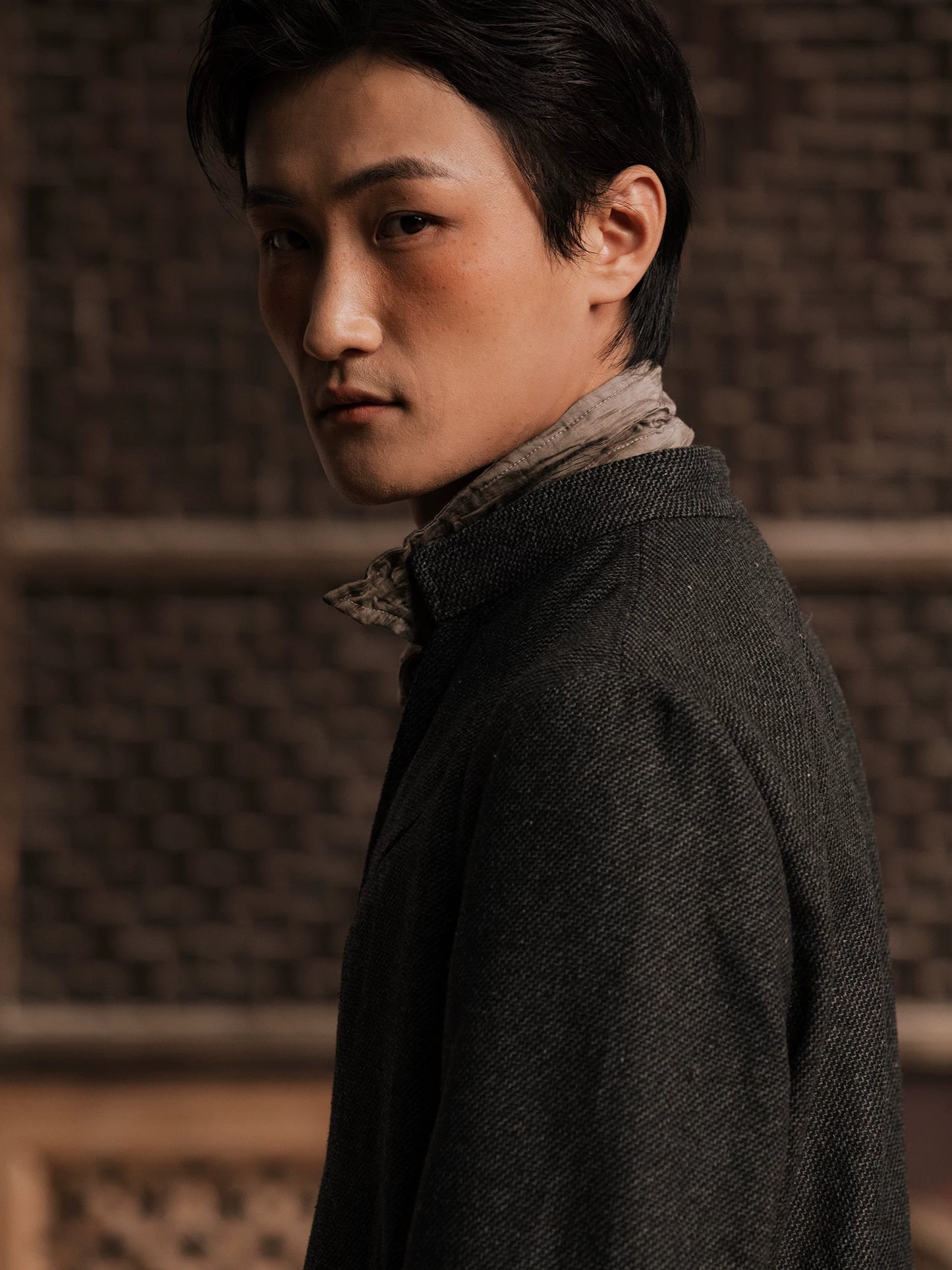 SOARIN WORLD Gai Yu Xia Heritage Series Relaxed Fit Wool Blend Stand Collar Jacket DCZ233TXZ46