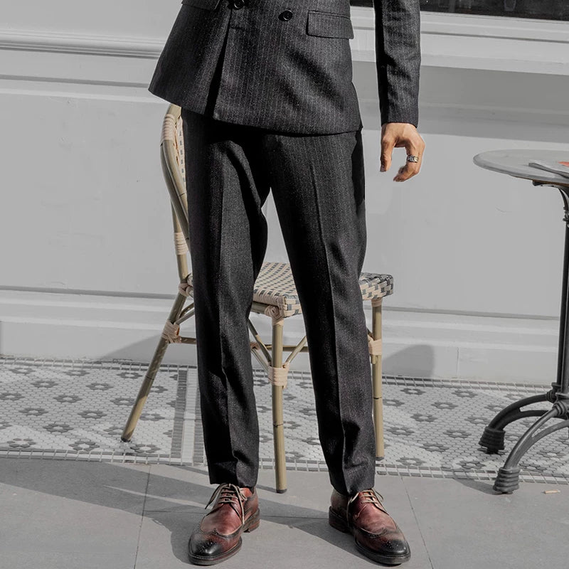 SOARIN Vintage Gentleman Tapered Fit Pinstripe Woolen Suit Trousers  DY63F07