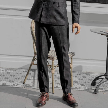 SOARIN Vintage Gentleman Tapered Fit Pinstripe Woolen Suit Trousers  DY63F07