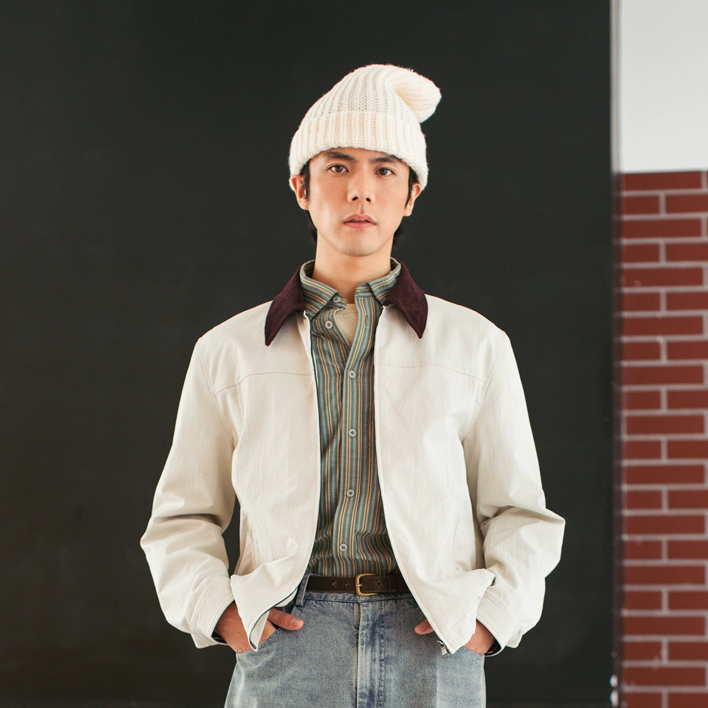 SOARIN美式复古底特律夹克男 撞色翻领简约休闲宽松短款拉链外套