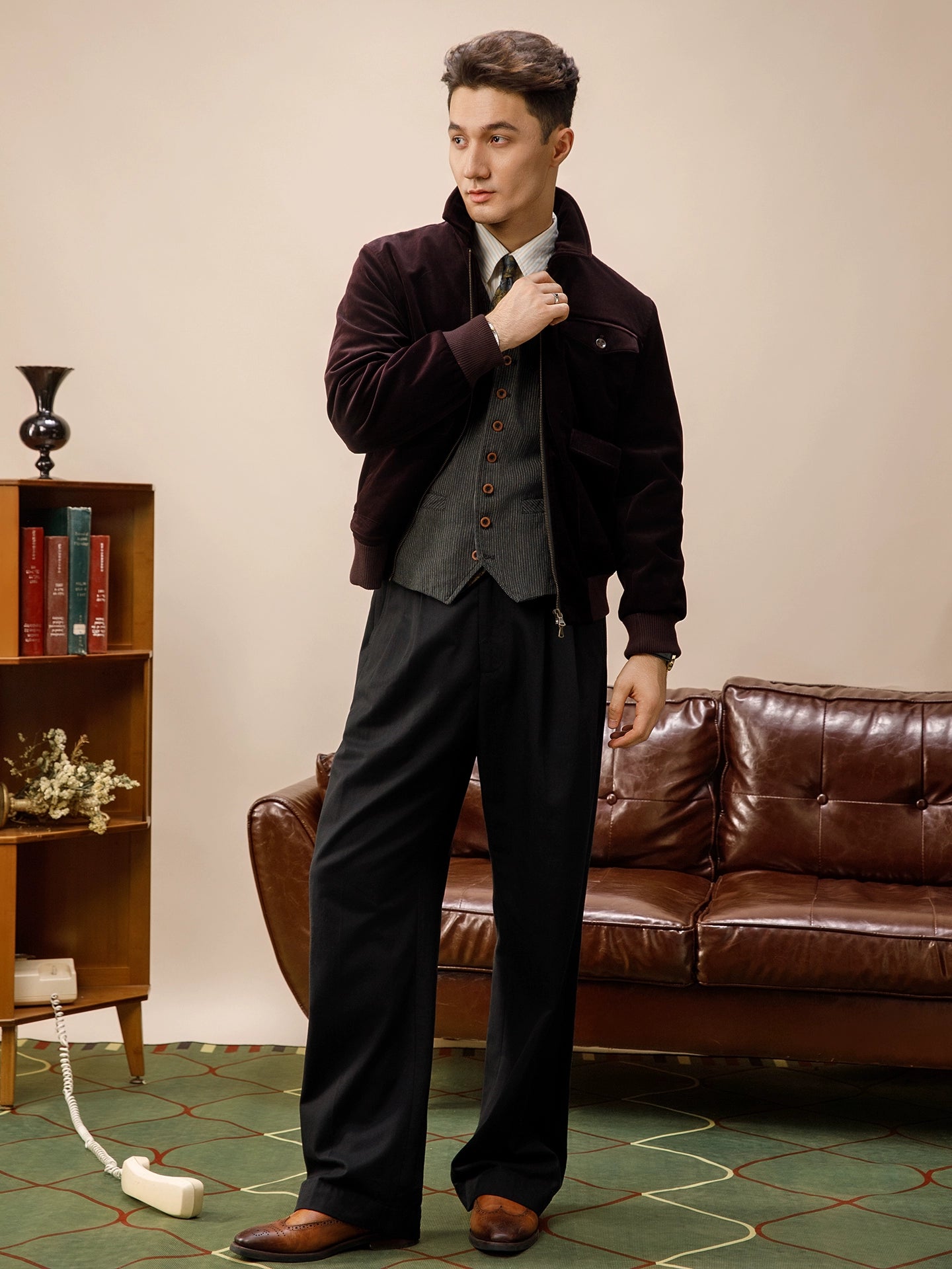 SOARIN英伦复古丝绒外套男 冬季厚款多口袋翻领短款A2飞行员夹克