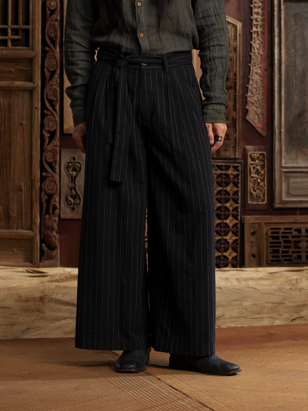 SOARIN WORLD Gai Yu Xia Heritage Series Relaxed Fit Striped Blend Wide-Leg Trousers DCZ233TF92