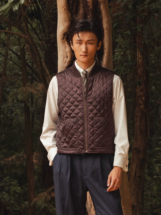 SOARIN英伦风复古绗缝内胆棉马甲背心男 菱形格拉链休闲保暖马夹