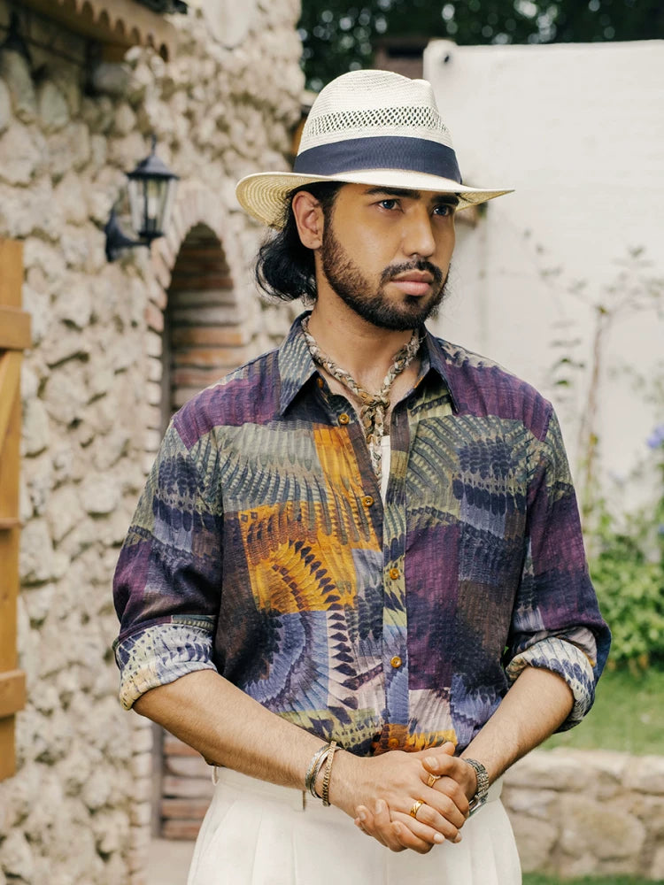 SOARIN Ethnic Vintage Relaxed Fit Cotton Viscose Blend Printed Shirt   JITZ2521C421