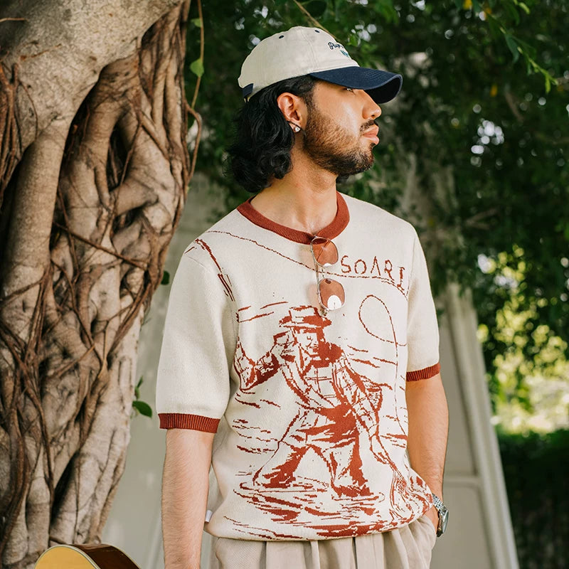 SOARIN Resort Retro Regular Fit Cotton Knit T Shirt YAOZ2524T26