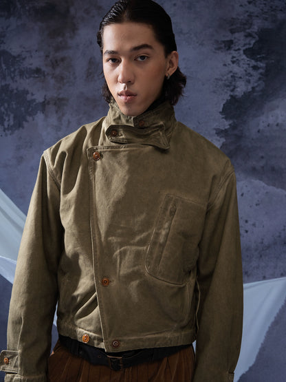 【炒色做旧】SOARIN美式复古机车风短款夹克男重磅牛仔飞行员外套