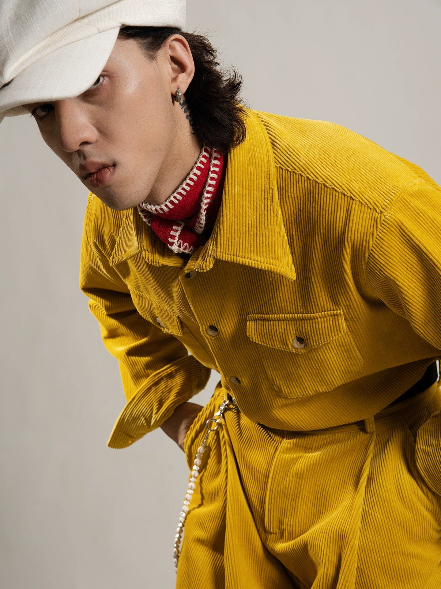 SOARIN美式复古巴恩风灯芯绒长袖衬衫男 冬季双口袋工装外套衬衣