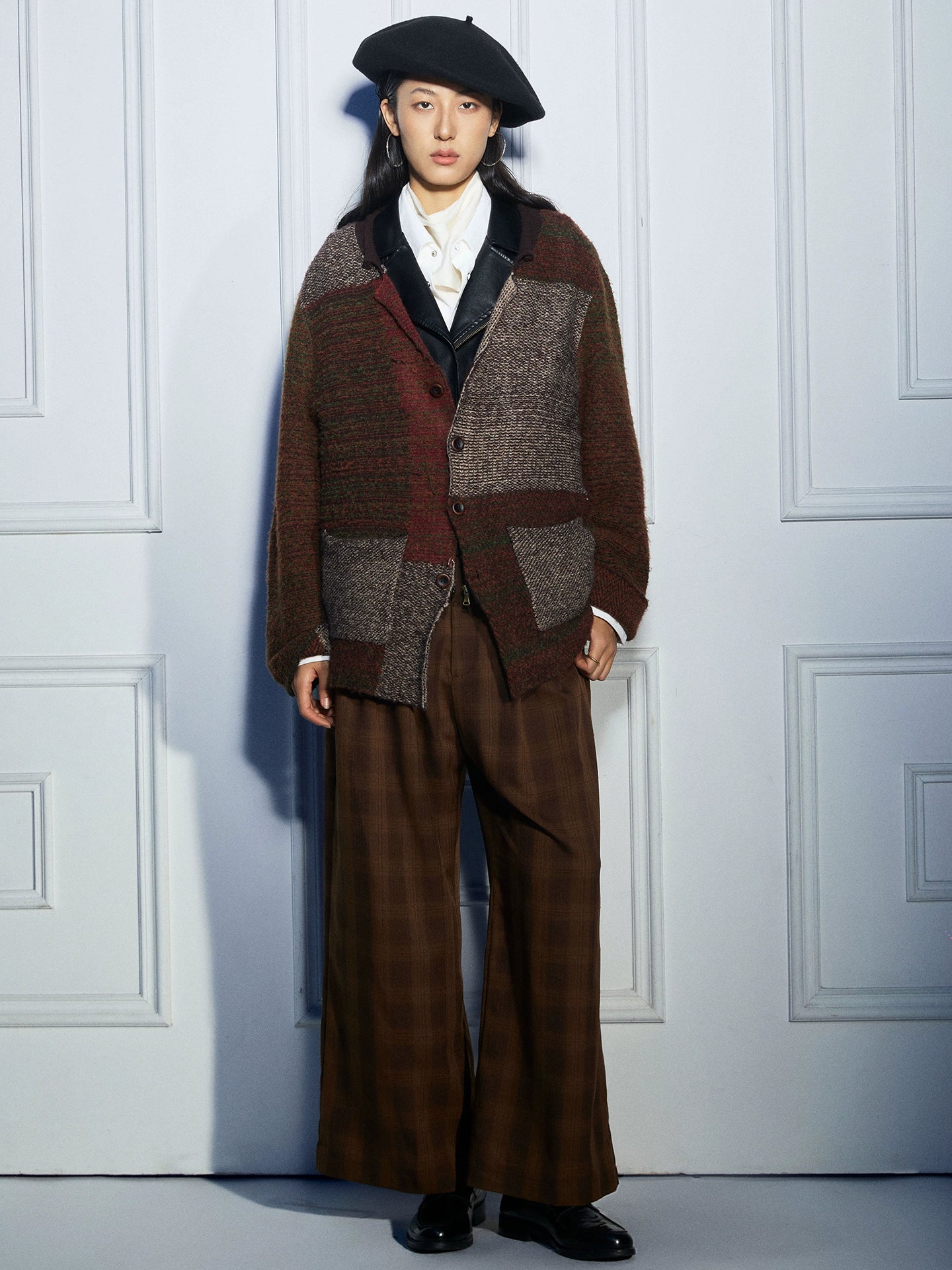 SOARIN英伦复古撞色费尔岛毛衣开衫男 Vintage古着感拼接针织外套