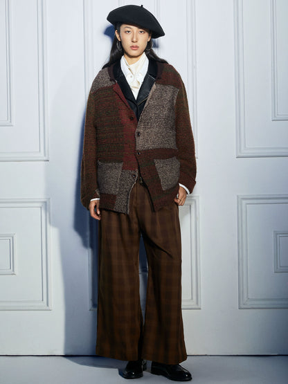 SOARIN英伦复古撞色费尔岛毛衣开衫男 Vintage古着感拼接针织外套