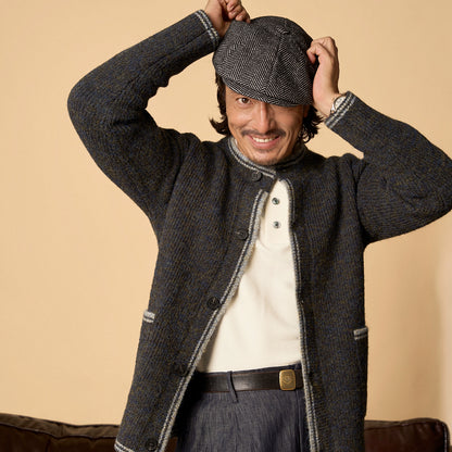 SOARIN英伦风复古圆领针织开衫男 撞色慵懒风休闲宽松毛衣外套冬