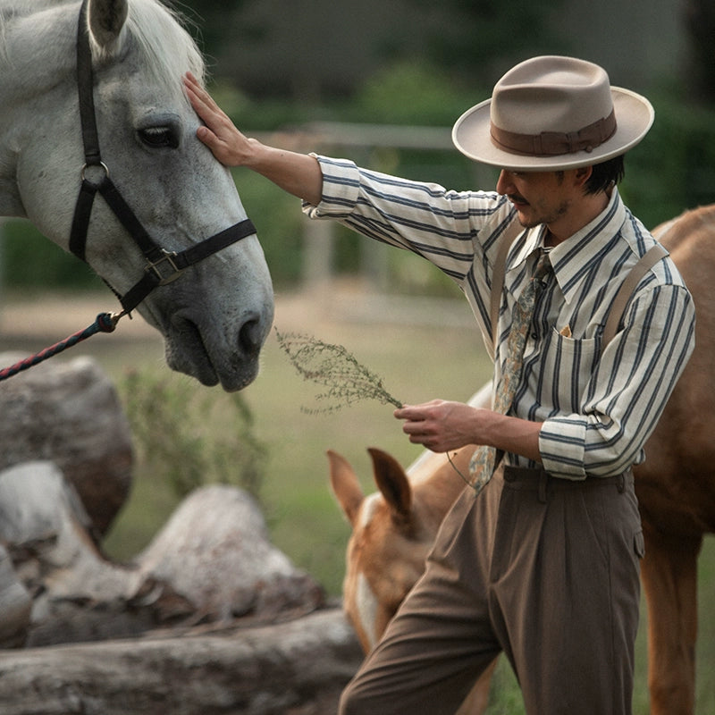 SOARIN英伦雅痞粗条纹蓝色长袖衬衫男高级感痞帅休闲纯棉西装衬衣