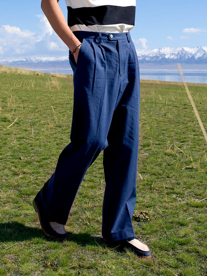 SOARIN Vintage Wide Leg Cotton Linen Blend Trousers JUKZ24218F157