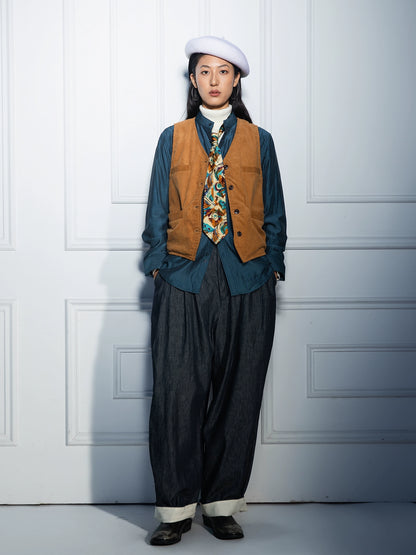 SOARIN【双面穿】西部风灯芯绒马甲男复古美式工装鹿皮绒马夹背心