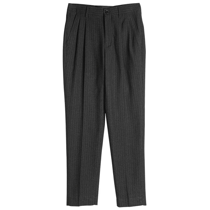 SOARIN Vintage Gentleman Tapered Fit Pinstripe Woolen Suit Trousers  DY63F07