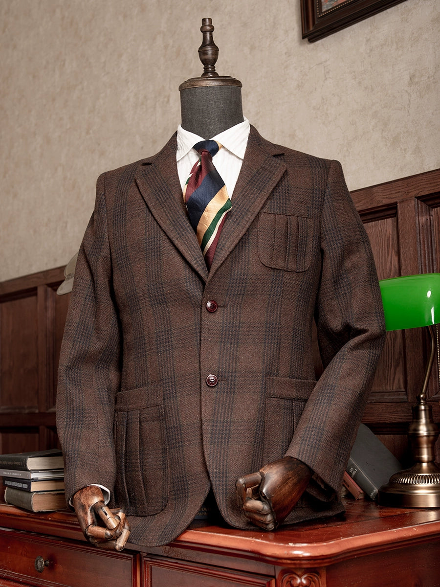 SOARIN英伦复古格子西装外套男 秋冬商务休闲修身格纹毛呢单西服