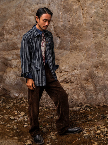 SOARIN American Vintage Work Jacket Fall/ Winter Casual Striped Lapel Jacket