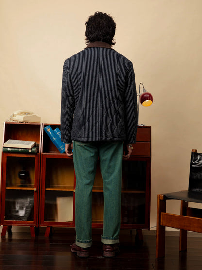 SOARIN美式工装复古内胆夹棉外套男 保暖菱形绗缝条纹棉袄夹克