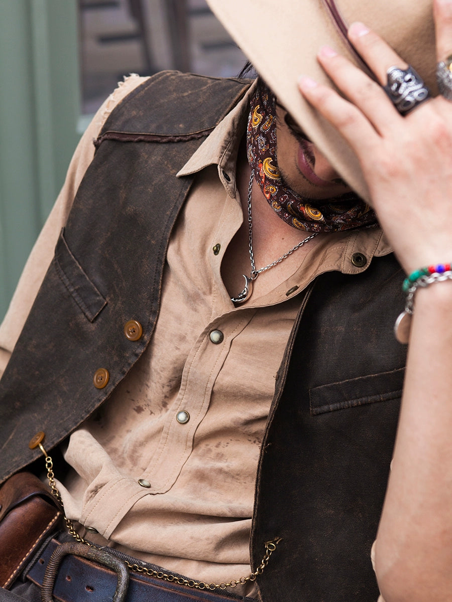 SOARIN复古美式西部风皮马甲男阿美咔叽做旧工装痞帅机车马夹背心