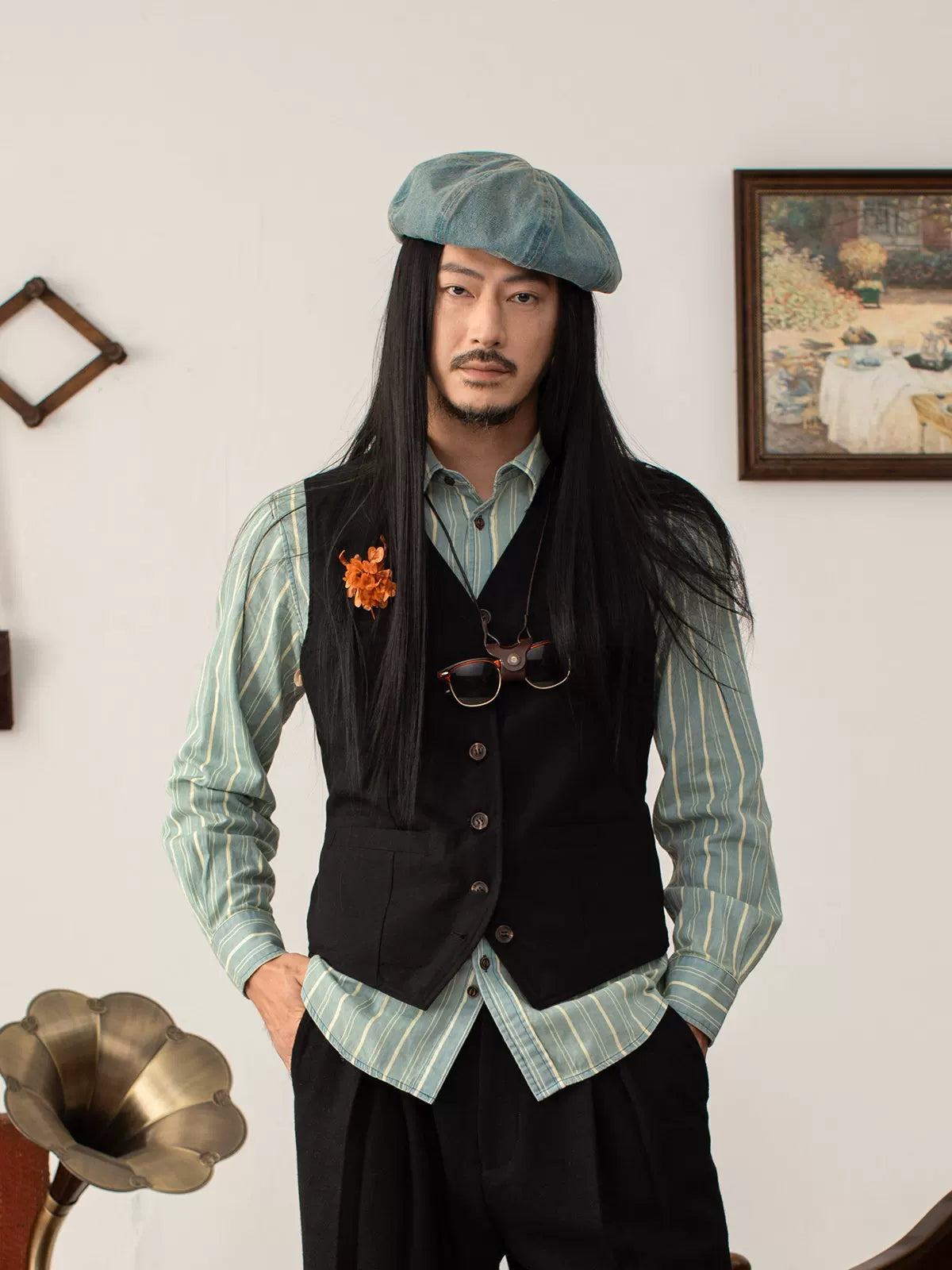 SOARIN Classic Vintage Slim Fit Pinstripe Vest JUKZ2432B77