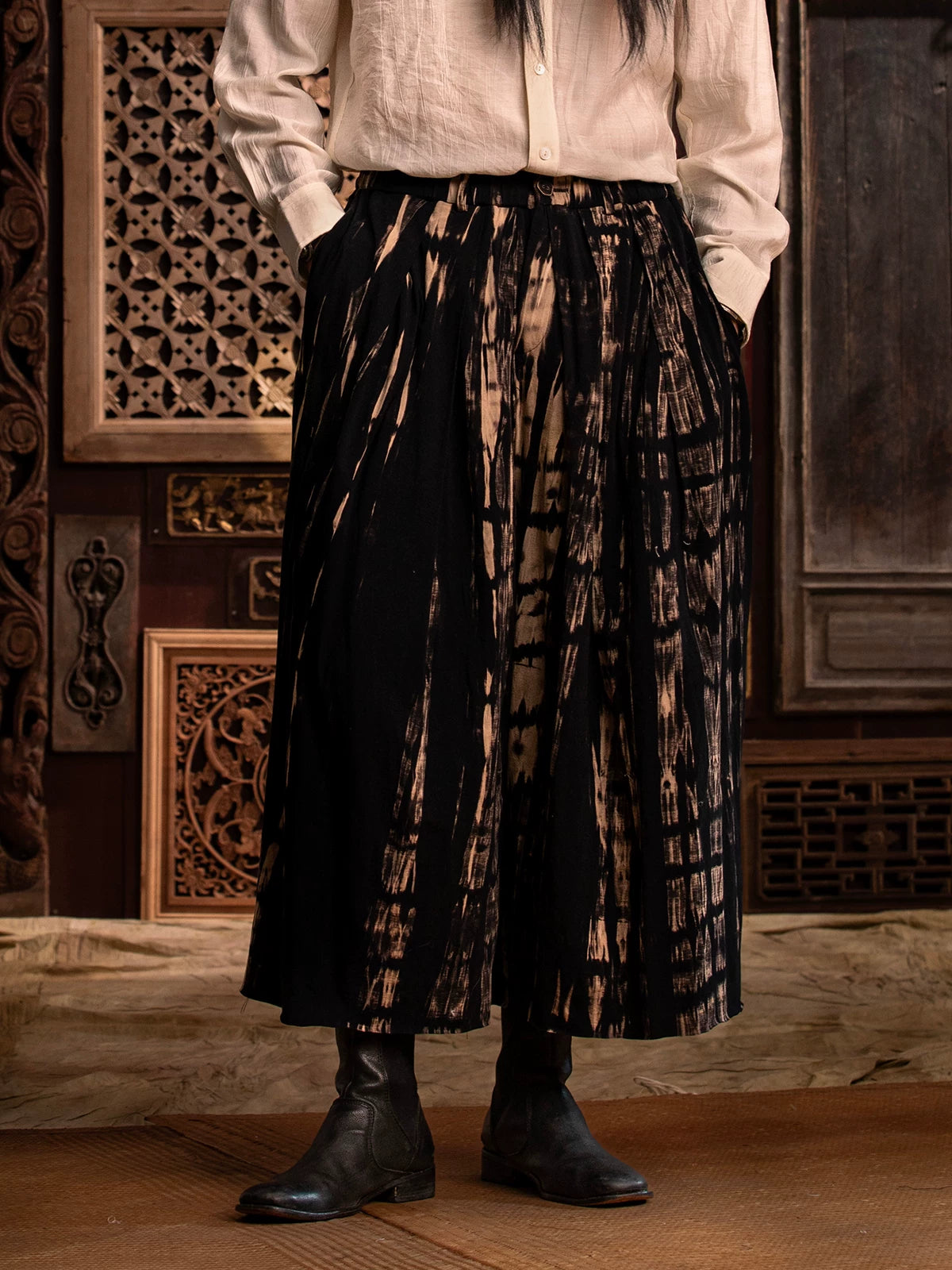 SOARIN WORLD Gai Yu Xia Heritage Series Relaxed Fit Cotton Blend Straight-Leg Trousers DCZ233TF68
