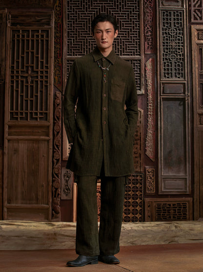 SOARIN WORLD Gai Yu Xia Avant-Garde Distressed Texture Linen-Blend Shirt DCZ243TC360