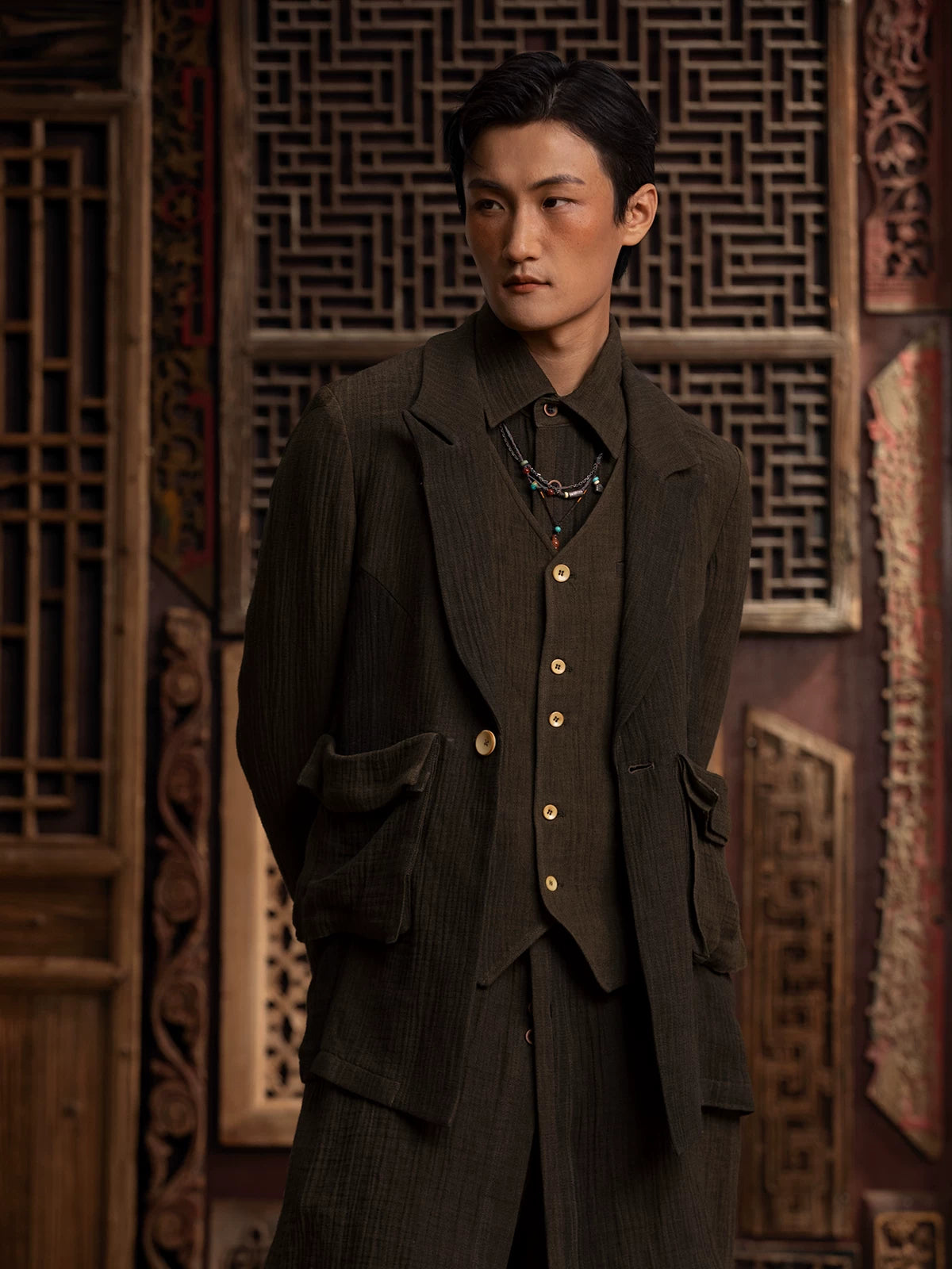 SOARIN WORLD gai yu xia Series Loose Silhouette Linen-Cotton Blend Layered Jacket DC243TXZ103