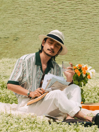 SOARIN Amekaji Regular Fit Seersucker Polyester Printed Short Sleeve Shirt YAOZ2426C282