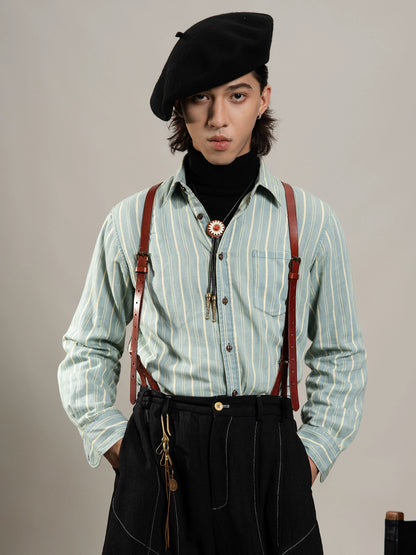 SOARIN美式复古条纹长袖衬衫男 vintage痞帅商务休闲纯棉西装衬衣