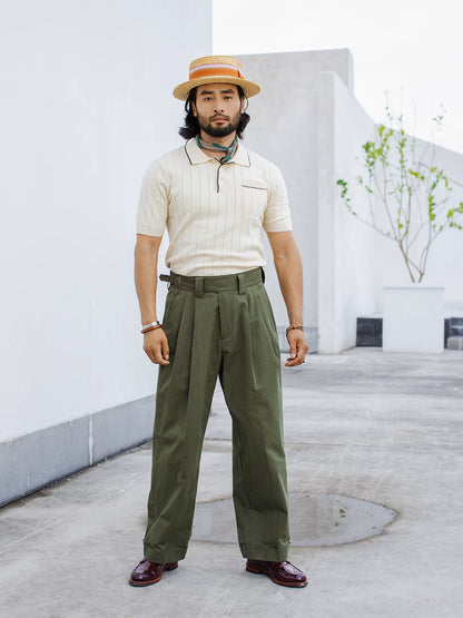 SOARIN Vintage Military Wide Leg Pure Cotton Trousers JITZ25223F226