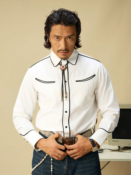 SOARIN美式复古西部风工装长袖衬衫男重磅阿美咔叽休闲设计感衬衣