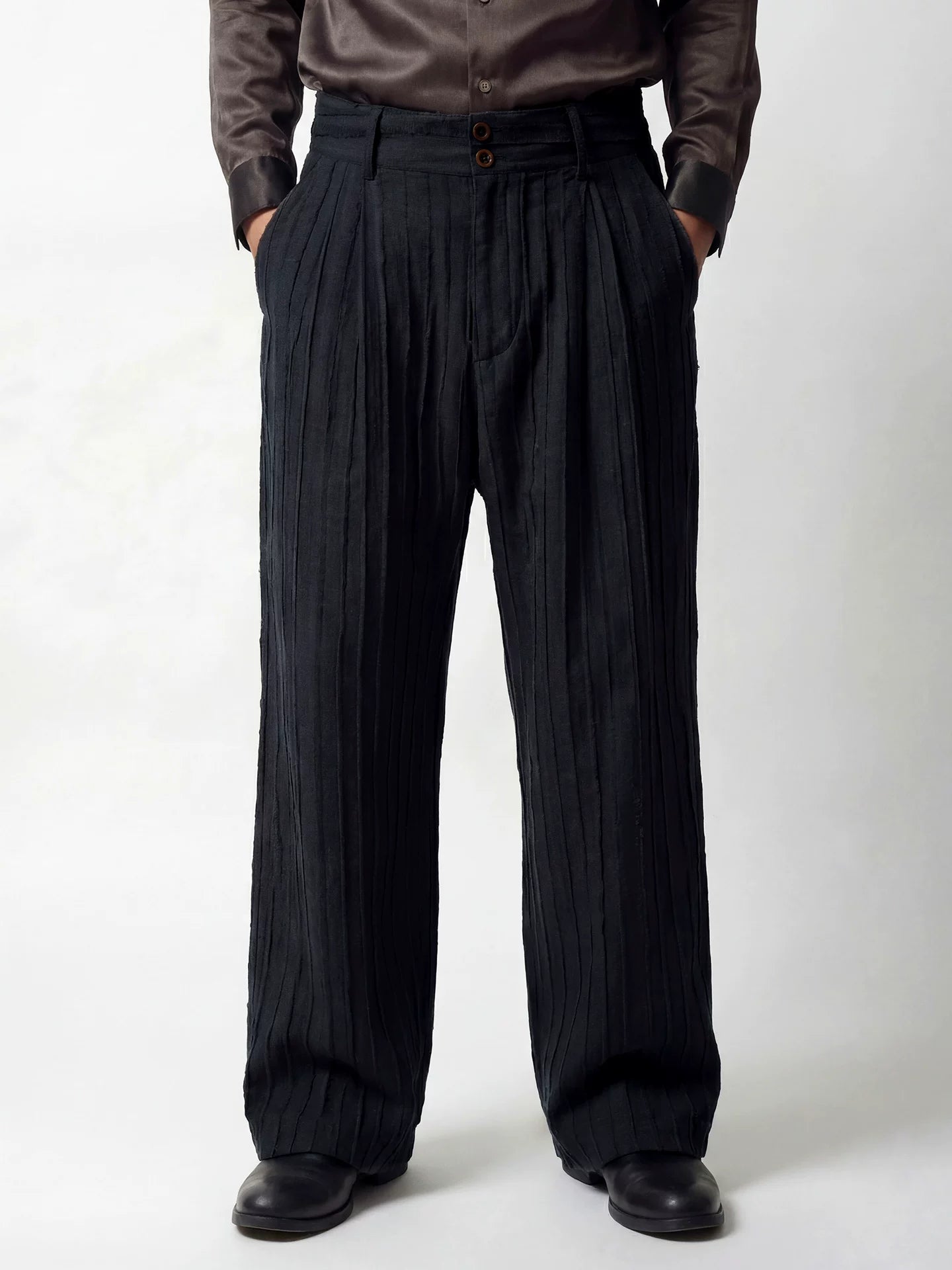 SOARIN Vintage Amekaji Wide Leg Textured Jacquard Cotton Casual Trousers  PNZ262TF264