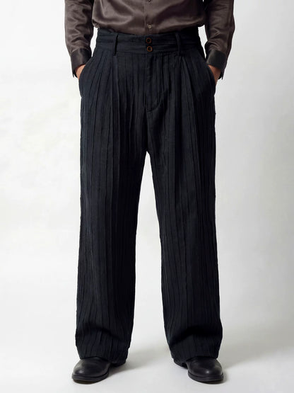 SOARIN Vintage Amekaji Wide Leg Textured Jacquard Cotton Casual Trousers  PNZ262TF264