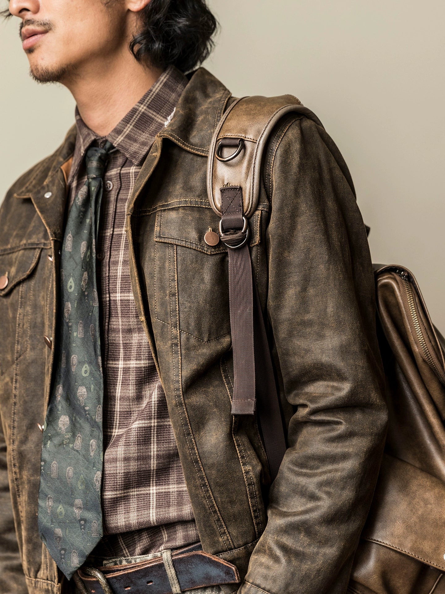 SOARIN【原创正版】复古美式皮夹克外套男阿美咔叽短款飞行员皮衣