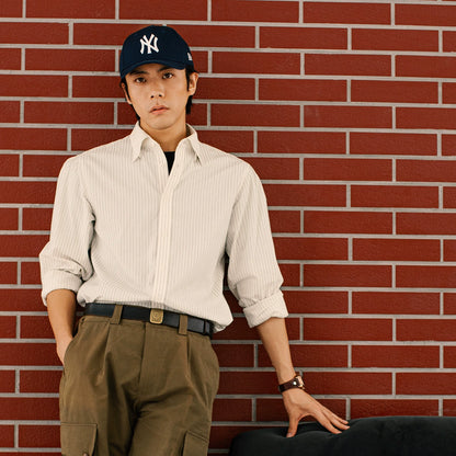 SOARIN英伦风复古细条纹西装衬衫男 轻奢高级感商务绅士长袖衬衣