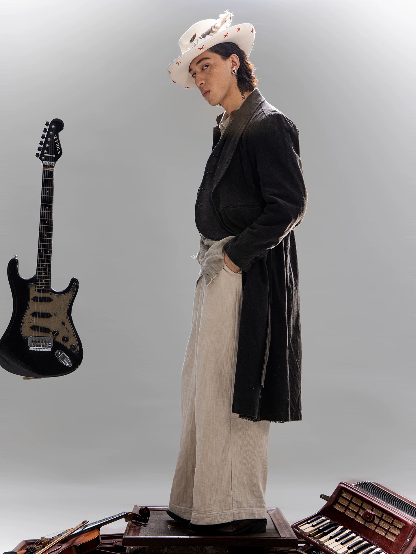 SOARIN【做旧黑】独立复古青果领大衣男新中式休闲中长款风衣外套