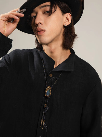 SOARIN Gai Yu Xia Series Loose Fit Linen Rayon Blend Long Shirt Jacket  DCZ253TC462