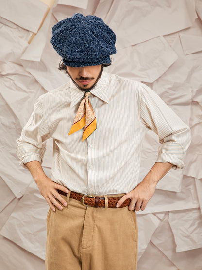 SOARIN英伦风复古条纹西装衬衫男 纯棉简约百搭商务通勤长袖衬衣