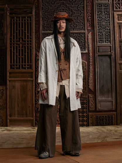SOARIN WORLD GAI YU XIA Series Loose Fit Long Shirt Jacquard Linen Cotton Blend Long Sleeve Shirt DCZ233TC151