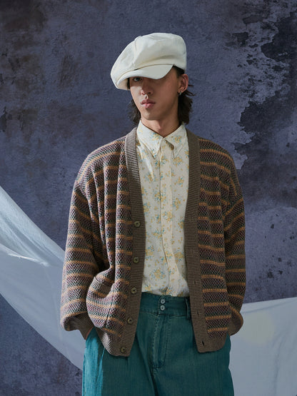 SOARIN双面穿中性风毛衣开衫男女款 vintage古着肌理感针织外套