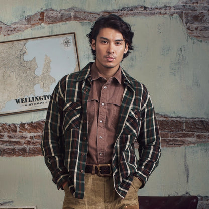 SOARIN美式复古格子外套男 阿美咔叽格纹休闲工装多口袋套头夹克