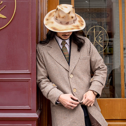 SOARIN英伦风复古千鸟格大衣外套男 秋冬格子羊毛呢子中长款风衣