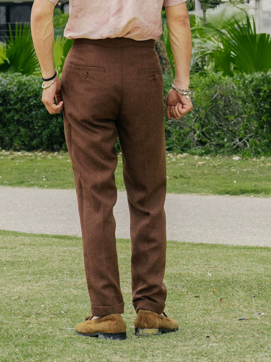 SOARIN复古意式那不勒斯西裤男 肌理纹高腰商务绅士通勤九分裤子