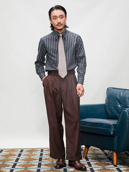 SOARIN英伦风复古粗条纹长袖衬衫男 尖领商务休闲修身西装衬衣