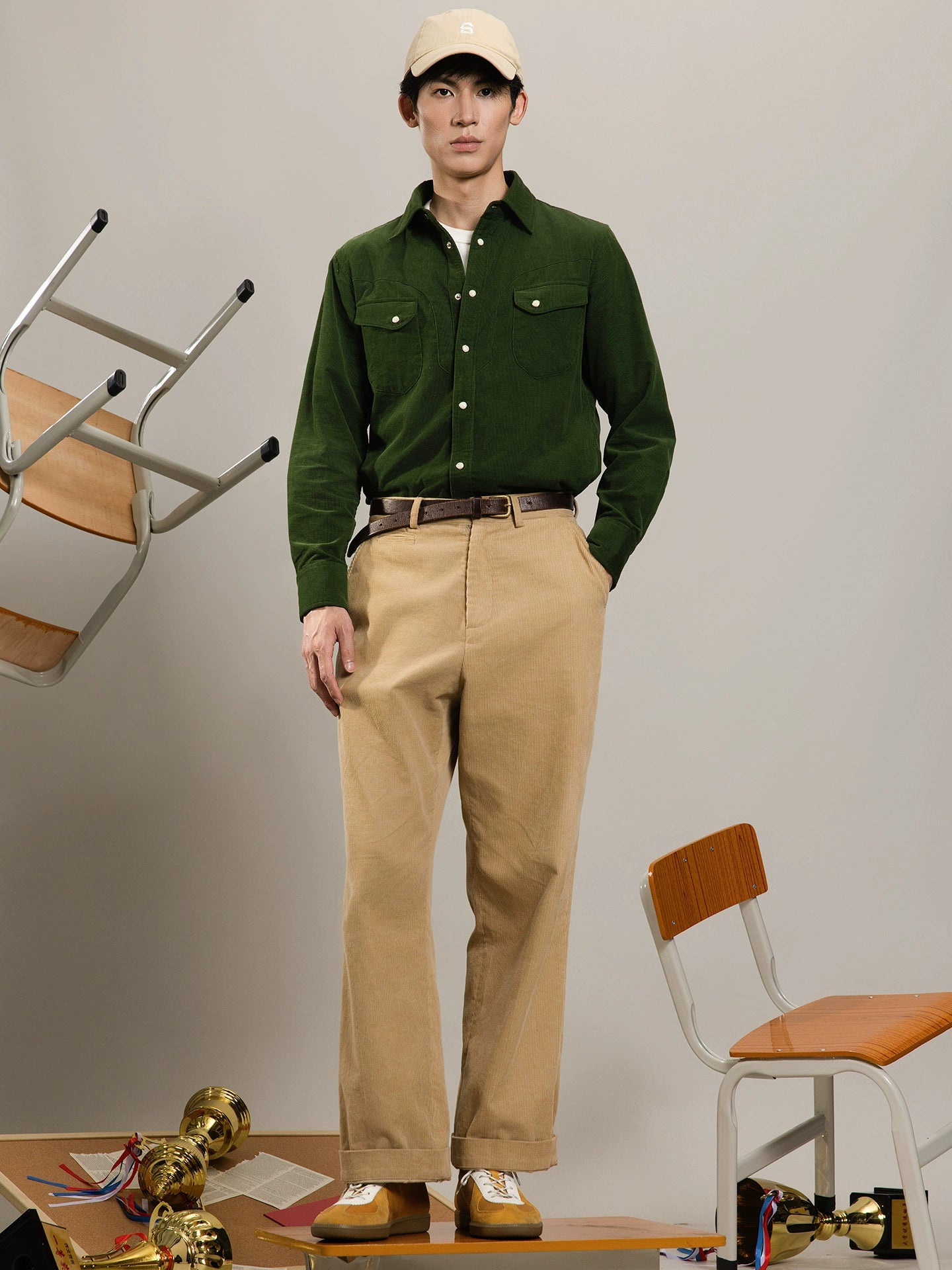 SOARIN【三色】美式复古工装灯芯绒长袖衬衫男冬季保暖双口袋衬衣