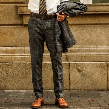SOARIN British Retro Straight Fit Windowpane Plaid Woolen Suit Trousers  DY63F15